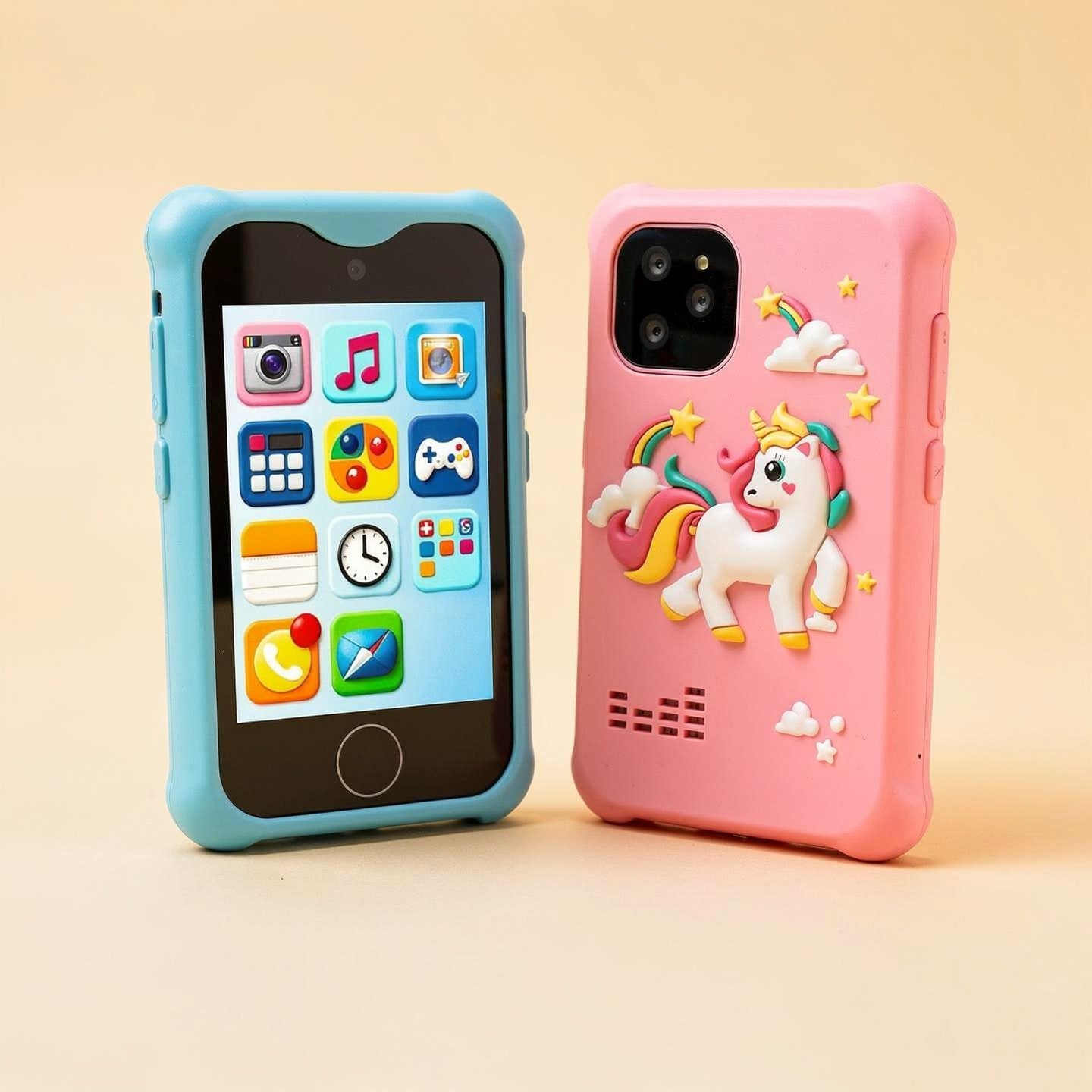 Blue shark and pink unicorn Little Line kids toy phones