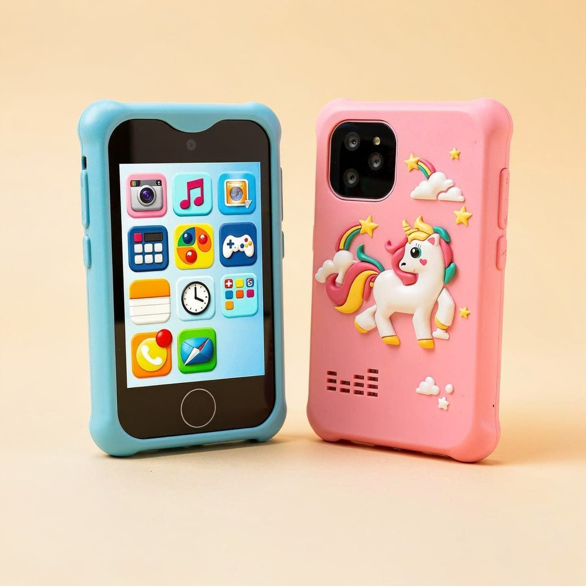 Little Line Big Kid kids touchscreen phones in blue shark and pink unicorn