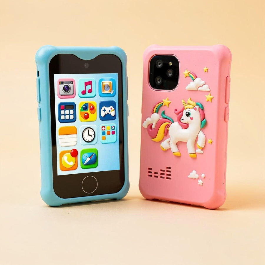 Little Line Big Kid kids touchscreen phones in blue shark and pink unicorn