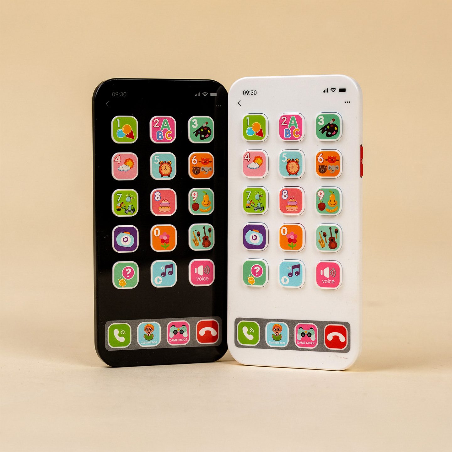 Black and white toddler learning toy phones